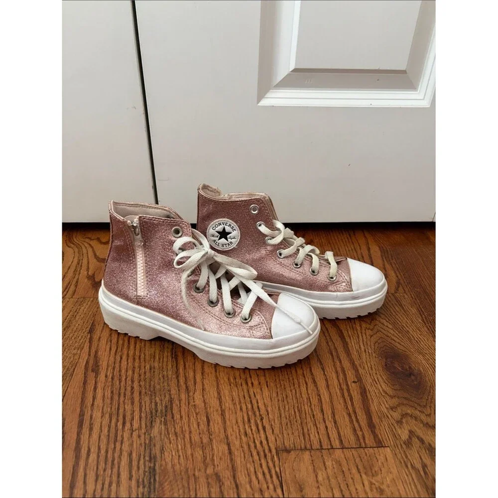 Converse Pink Glitter Platform High-Top Sneakers Girl's Size 3.5